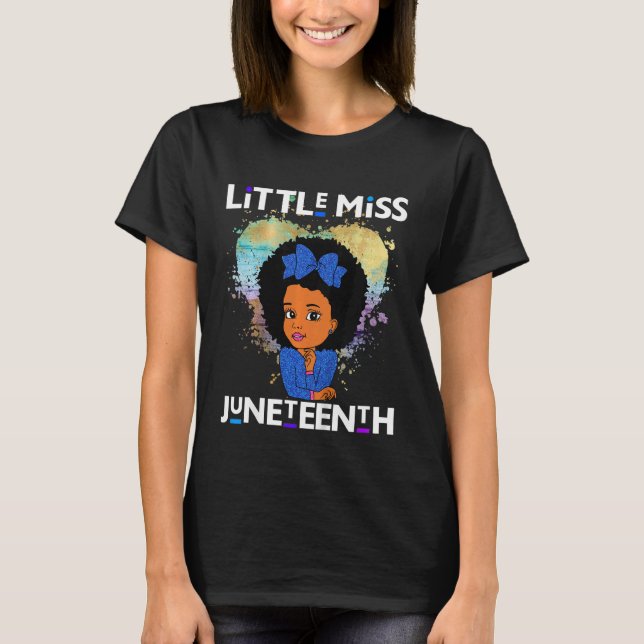 Kids Little Miss Juneteenth Black Girl Magic Brown T-Shirt (Front)