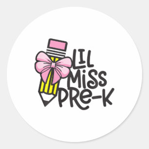 Kids Little Miss Pre-k Shirt Ck To School Pre Kind Classic Round Sticker