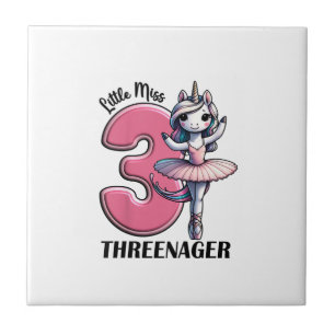 Kids Little Miss Threenager Three 3rd Birthday Gir Tile