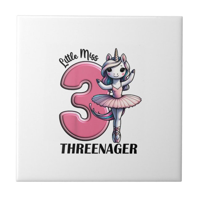 Kids Little Miss Threenager Three 3rd Birthday Gir Tile (Front)