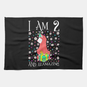 Kids Llama 2 Years Old Pink Llama 2nd Birthday Kitchen Towel