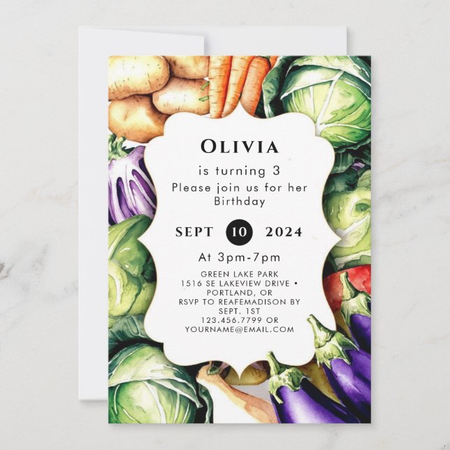 Kids Locally Grown Farmers Market Birthday Invitation (Front)