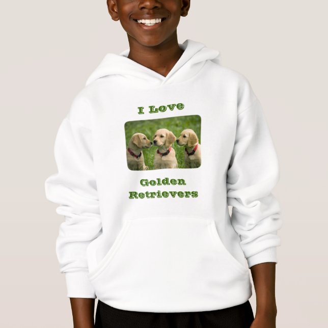 Kids Love Golden Retrievers Puppy Hood Sweatshirt (Front)