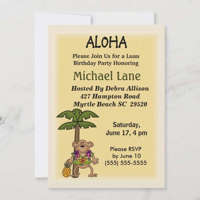 Kids Luau Birthday  Invitation (Front)