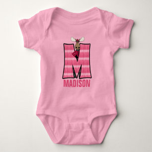 Kids "M" Monogrammed Pink Knit Moose Baby Bodysuit