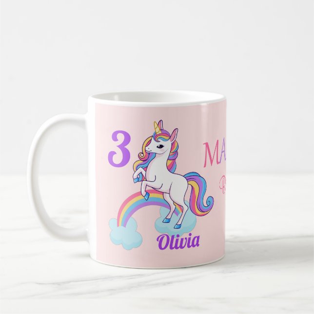 Kids Magical 3rd Birthday Unicorn Pink Mug (Left)