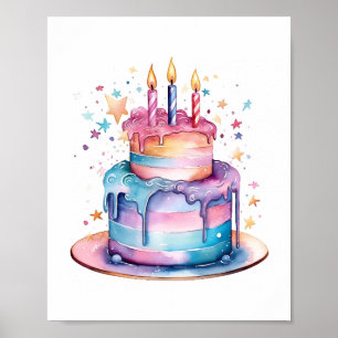 Kids Magical Birthday Wishes - Watercolor Cake Poster