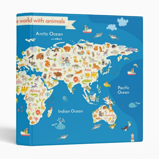 Kids Map of the World With Animals Binder (Front/Spine)