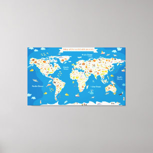 Kids Map of the World With Animals Canvas Print