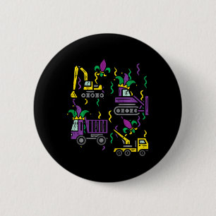 Kids Mardi Gras Construction Truck Cute Vehicle Bo 2 Inch Round Button