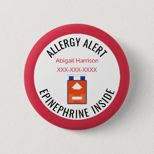 Kids Medical Alert Allergy Epinephrine Inside 2 Inch Round Button