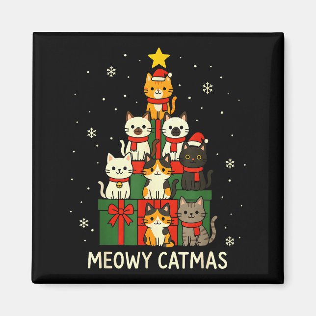 Kids Men Women Meowy Catmas Funny Christmas Cats C Magnet (Front)