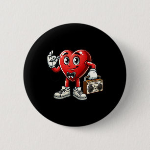Kids Mens Retro 80s 90s Disco Dancing Heart Valent 2 Inch Round Button