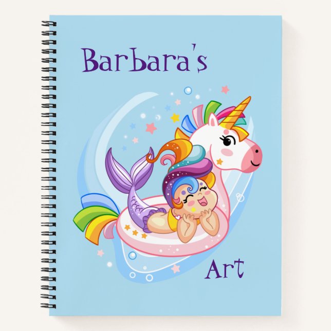Kids Mermaid And Unicorn Sketch  Notebook (Front)
