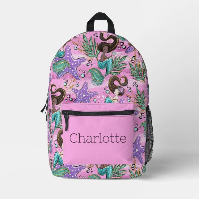 Kids Mermaid Backpack with Name on Pocket (Front)