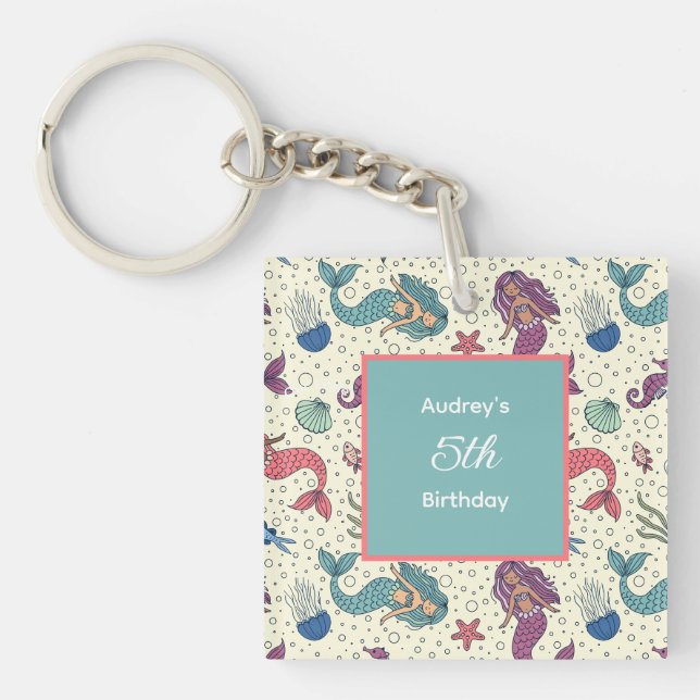 Kids Mermaid Birthday  Keychain (Front)