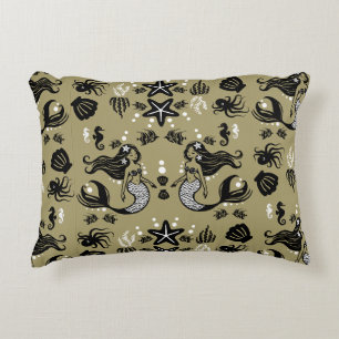 Kids Mermaid Gold Beach Accent Pillow