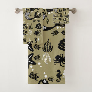 Kids Mermaid Gold Beach Bath Towel Set