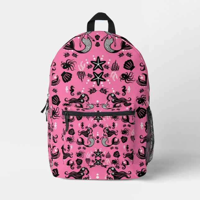 Kids Mermaid Pink Printed Backpack (Front)