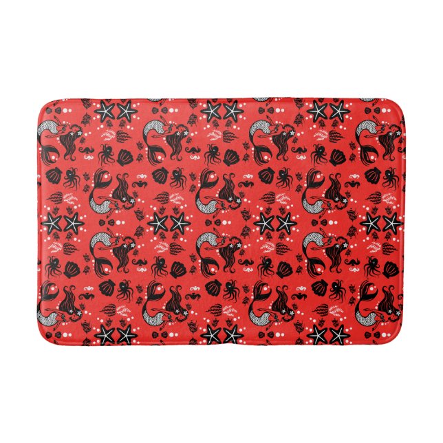 Kids Mermaid Red Pink Bath Mat (Front)