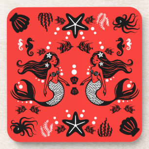 Kids Mermaid Red Pink Coaster