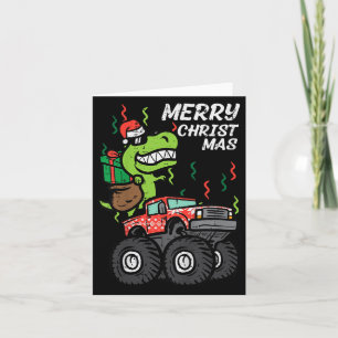 Kids Merry Christmas Dino Monster Truck Xmas Trex Card