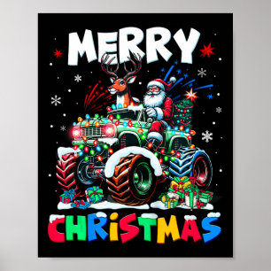 Kids Merry Christmas Xmas Lights Monster Truck San Poster