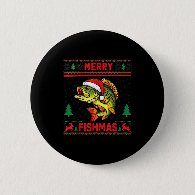 Kids Merry Fishmas B Fishing Christmas Pajamas Swe 2 Inch Round Button (Front)