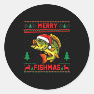 Kids Merry Fishmas B Fishing Christmas Pajamas Swe Classic Round Sticker