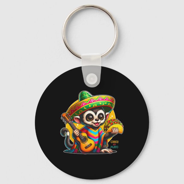 Kids Mexican Monkey With Sombrero And Poncho Cinco Keychain (Front)