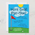 Kid's mini golf miniature golfing Birthdays party Invitation<br><div class="desc">Kid's mini golf miniature golfing Birthdays party Invitation. Fun colourful illustration for children. Suitable for boys and girls. Sports themed celebrations with activities for small kids. Cheerful green putt putt course with flag,  ball,  clouds and sun. Cute typography template for name,  date,  location and RSVP.</div>
