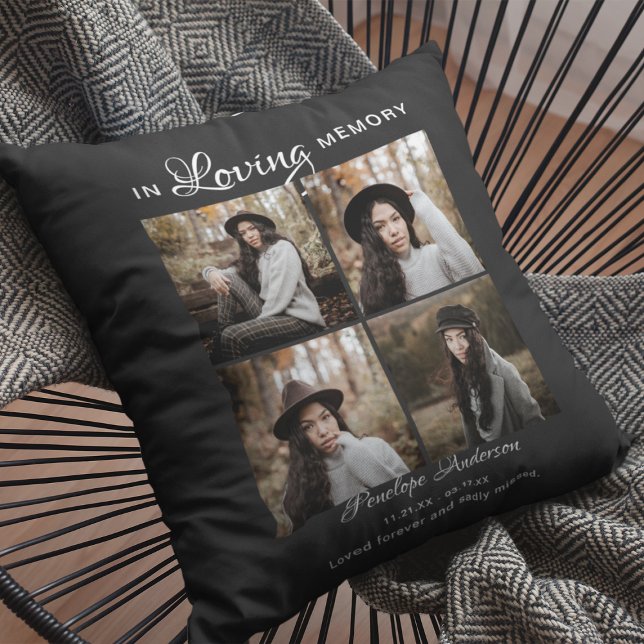 Kids Modern 4 Photo Collage Memorial Throw Pillow (Creator Uploaded)