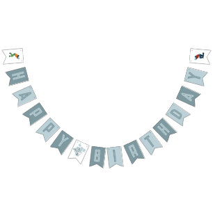 Kids Modern Blue Paintball Boys Birthday Bunting Flags