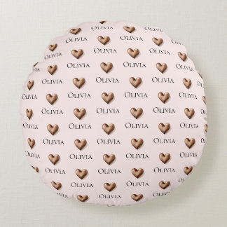 Kids Modern Blush Pink Name Pattern Round Pillow
