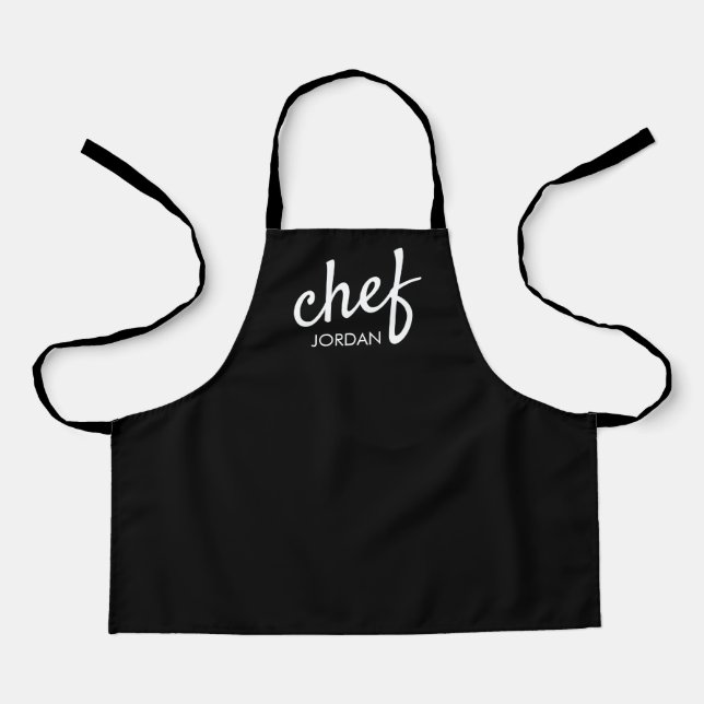 Kid's Modern Chef Script Type Name Personalized  Apron (Front)
