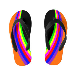 Kids Modern Geometric Rainbow Colour Stripe Orange Kid's Flip Flops