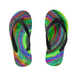 Kids Modern Grunge Spiral Rainbow Tie Dye Kid's Flip Flops