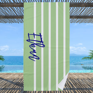 Kids Modern Minimalist Green and Navy Blue Boys Beach Towel