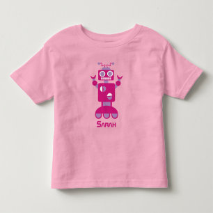 Kids Modern Pink Purple Robot Personalized Girls Toddler T-shirt