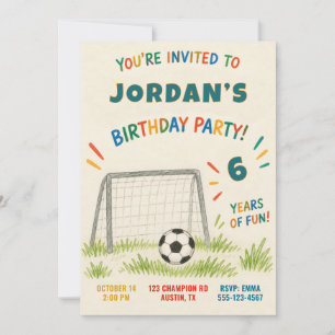 Kids Modern Soccer Birthday Party Invitation
