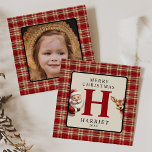 Kids Monogram Christmas Santa Photo Christmas Holiday Card<br><div class="desc">Discover the magical appeal of our monogram Christmas cards. Our artistically created cards,  adorned with a nostalgic mix of plaid,  Santa,  and his tiny reindeer,  offers a unique way to showcase personal elements like your child's name and family photo. They are not just greeting cards,  they are keepsakes.</div>
