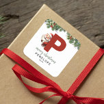 Kids Monogram Christmas  Square Sticker<br><div class="desc">Unwrap the magic of Christmas 🎅 Add a personal touch to your gifts with our customizable monogram stickers. Hint: Santa's sneaking a peek from letter P! And yes,  you can add their name,  the year and a cozy greeting!</div>