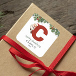 Kids Monogram Christmas Square Sticker<br><div class="desc">Give the gift of personalized charm this Christmas! Our monogram stickers,  featuring Santa hiding behind the letter B,  are a unique and thoughtful way to show your love. Customize with a name,  year and a heartfelt greeting. Make your Christmas gifts stand out!</div>