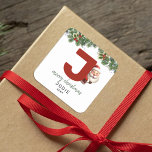 Kids Monogram Christmas Square Sticker<br><div class="desc">Give the gift of personalized charm this Christmas! Our monogram stickers,  featuring Santa hiding behind the letter J,  are a unique and thoughtful way to show your love. Customize with a name,  year and a heartfelt greeting. Make your Christmas gifts stand out!</div>