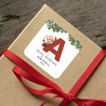 Kids Monogram Christmas  Square Sticker<br><div class="desc">Give the gift of personalized charm this Christmas! Our monogram stickers,  featuring Santa hiding behind the letter A,  are a unique and thoughtful way to show your love. Customize with a name,  year and a heartfelt greeting. Make your Christmas gifts stand out!</div>