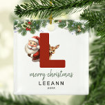 Kids Monogram Christmas Tree  Metal Ornament<br><div class="desc">Give your Christmas tree a personal touch this holiday season with a monogram Ornament! Featuring santa and a reindeer peeking from behind the letter L, this ornament can be personalized with a special photograph, name, and year, and an included template greeting. Make this festive keepsake a part of your traditional...</div>