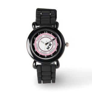 Kid's Monogram Tennis Text Circle Watch Pink