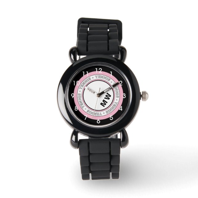 Kid's Monogram Tennis Text Circle Watch Pink (Front)