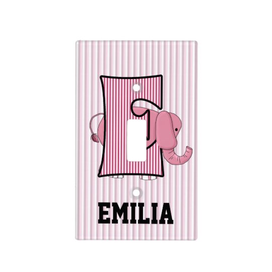Kid's Monogrammed "E" Pink Elephant Light Switch Cover
