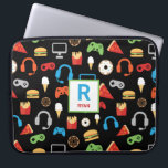 Kids Monogrammed Video Game Party Pattern Gamer Laptop Sleeve<br><div class="desc">Kids Monogrammed Video Game Party Pattern Gamer Laptop Case. Personalize with name and initial. A pattern of headphones,  video game controllers,  ice cream,  doughnuts,  pizza,  french fries and burgers. www.SamAnnDesigns.com</div>
